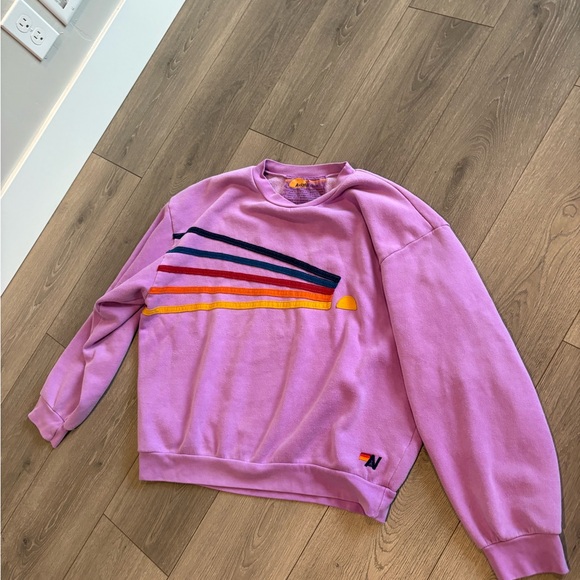 AVIATOR NATION Relaxed Fit Daydreamer Crew Neon Purple Rainbow Size Large - Picture 3 of 8